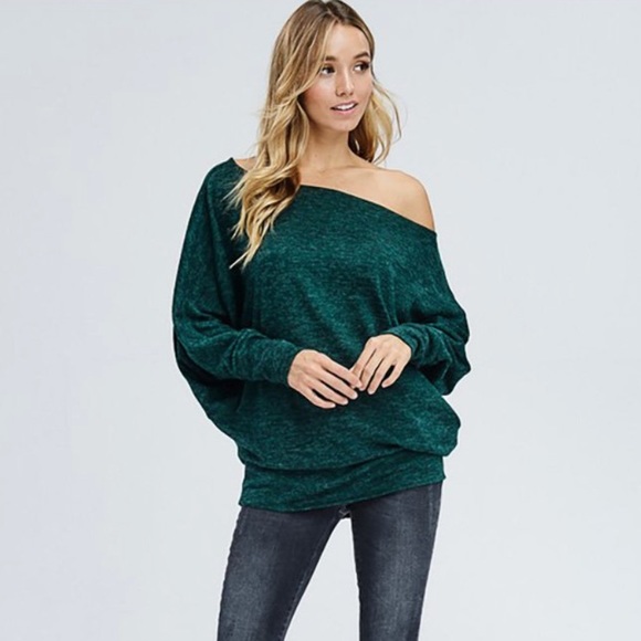 Marbled Knit Dolman Top Emerald - Picture 3 of 6